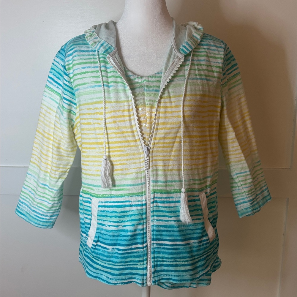 Onque Casuals Multicolor V-Neck Top and hoodie jacket combination